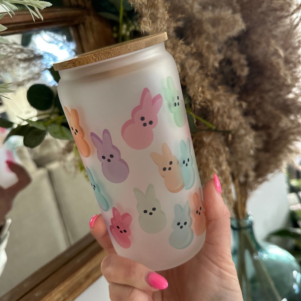 Colorful Bunny Glass Tumbler